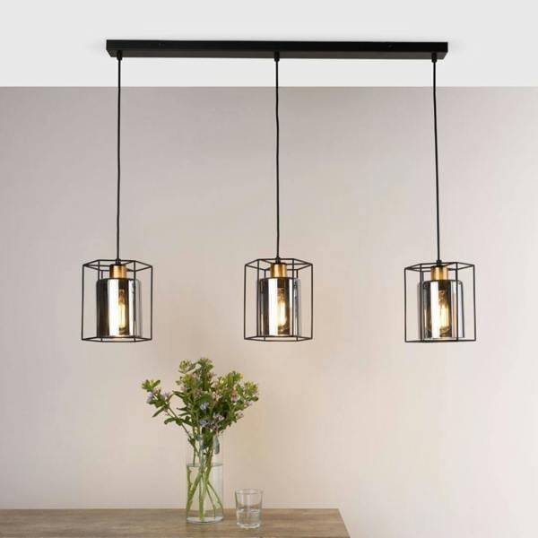 Pagazzi Lighting Sabrina 3 Light Black and Smoked Glass Ceiling Pendant Bar