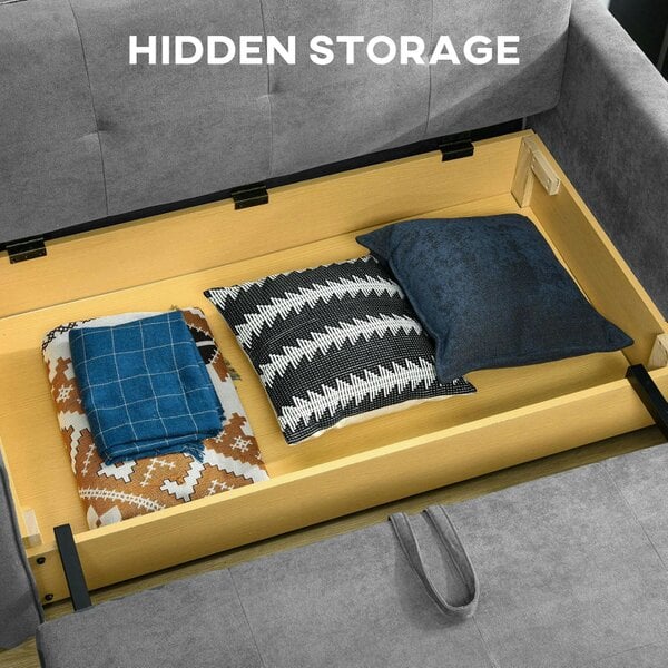 Wyld Haus Lane Mili Snow Flannel Grey 2 Seater Sofa Bed With Built In Storage