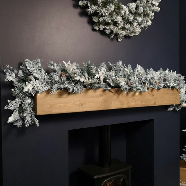Samuel Alexander 1.8m Snowy Christmas Garland with Pinecones 96 Tips and 50 Warm White LED Lights