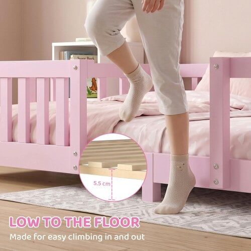 AIYAPLAY Wooden Kids Single House Bed Frame with Dual Guardrails