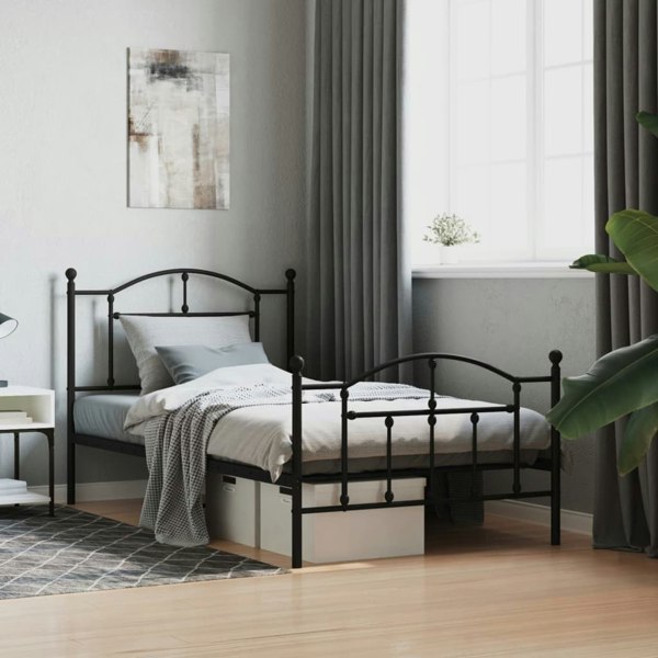 Berkfield Metal Bed Frame with Headboard and Footboard Black 100x190 cm