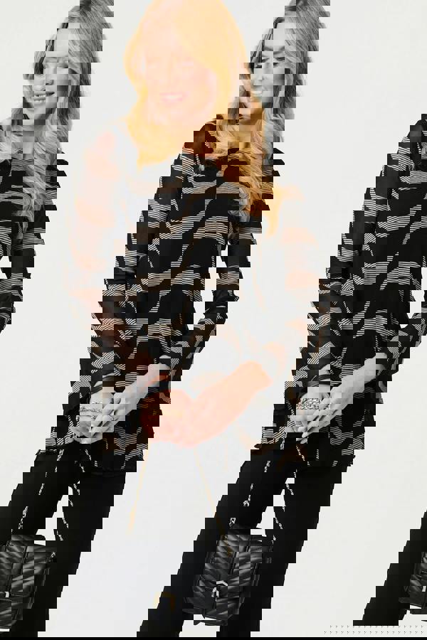 Black | Printed Semi Sheer Layer Long Sleeve Top