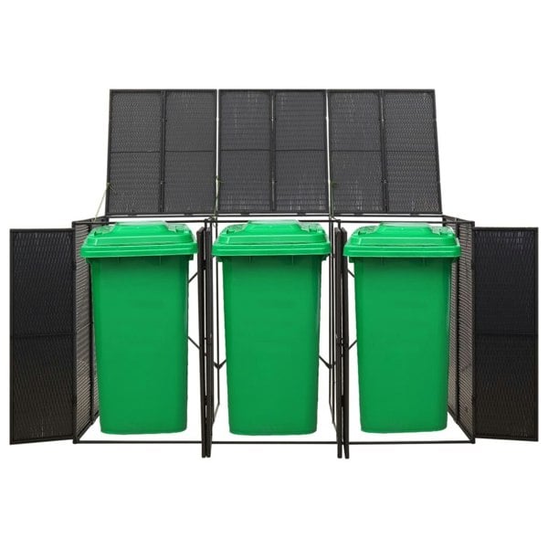 Berkfield Triple Wheelie Bin Shed Black 207x80x117 cm Poly Rattan