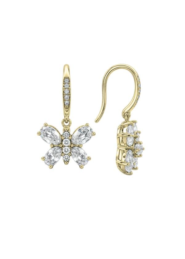 Say It With CZ Drop Butterfly Earrings - Yellow Gold