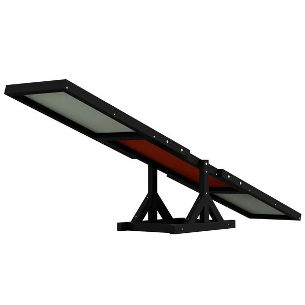 Black wooden dog seesaw balance board with light anti-slip surfaces and orange center
