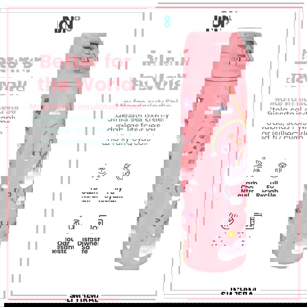 ION8 Leak Proof Slim Thermal Steel Water Bottle, Insulated, Unicorn, 500ml (17oz)