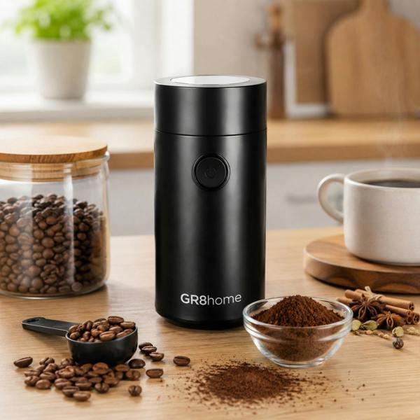 Gr8 Home Electric Coffee Bean Spice Herb Grinder Chopper 150W 60g Matte Black UK Plug
