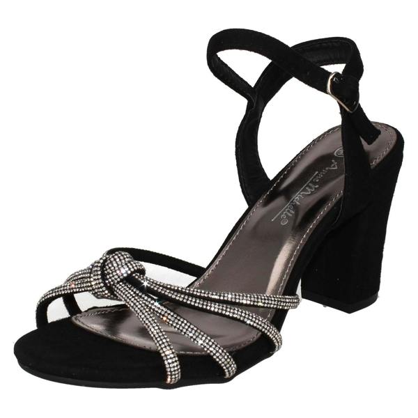 Anne Michelle Ladies Anne Michelle High Block Heel Diamante Knot Sandals F12051