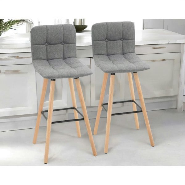 Rafaelo Mobilia Set Of 2 Wooden Bar Stools With Backs & Footrest For Kitchen Bar