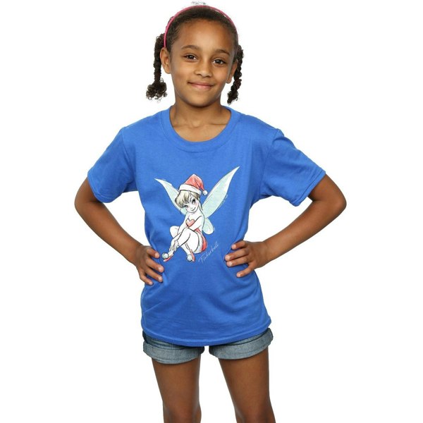 Disney Girls Tinkerbell Christmas Fairy Cotton T-Shirt - Royal Blue