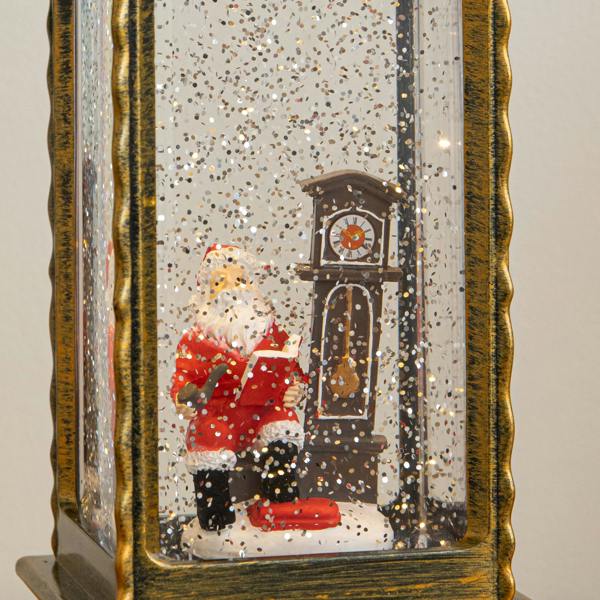Samuel Alexander 27cm Dual Powered Antique Gold LED Christmas Water Spinner with Santa & Clock