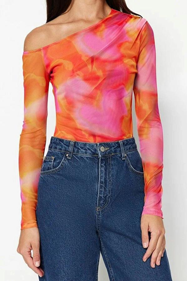 WOVCOR Knit Bodysuit with a Transparent Tulle Back Detail