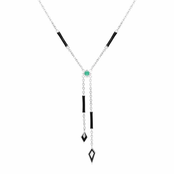 162N0039019 Grand Deco Enamel & Emerald Negligee Necklace in 9ct White Gold 1