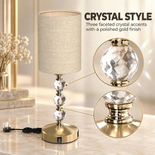 HOMCOM Bedside Lamp, Crystal Decoration Table Lamp, PVC shade
