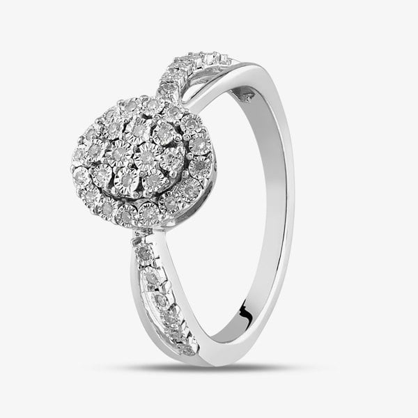T. H. Baker Sterling Silver 0.10ct Diamond Oval Cluster Shoulder Set Ring THR31374-10CH R (SIL)