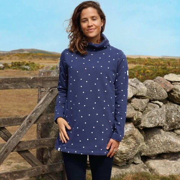 Lazy Jacks LJ20 - Roll Neck Sweatshirt - Polka Dot Twilight