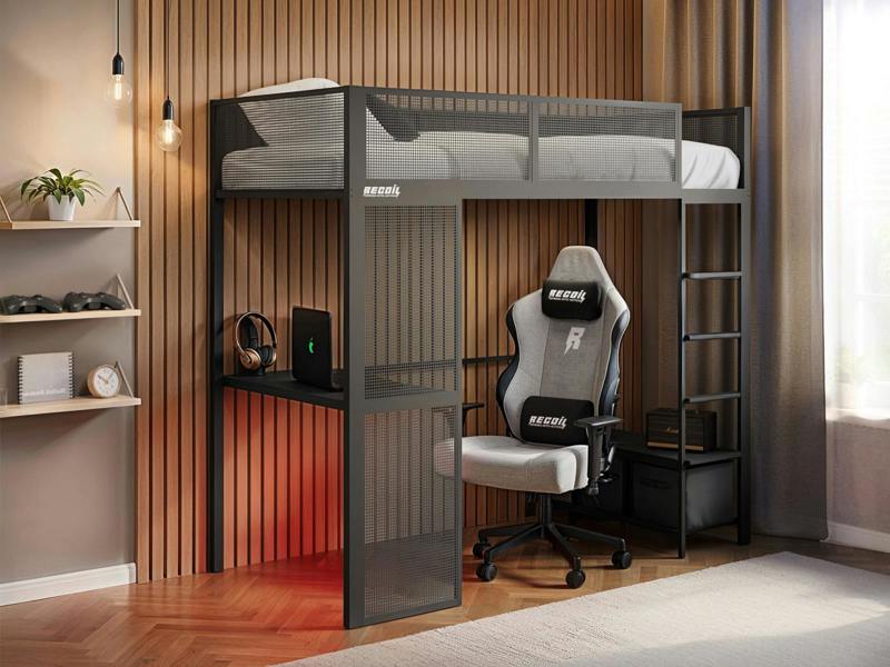 Glitch Metal Gaming High Sleeper with Desk Black