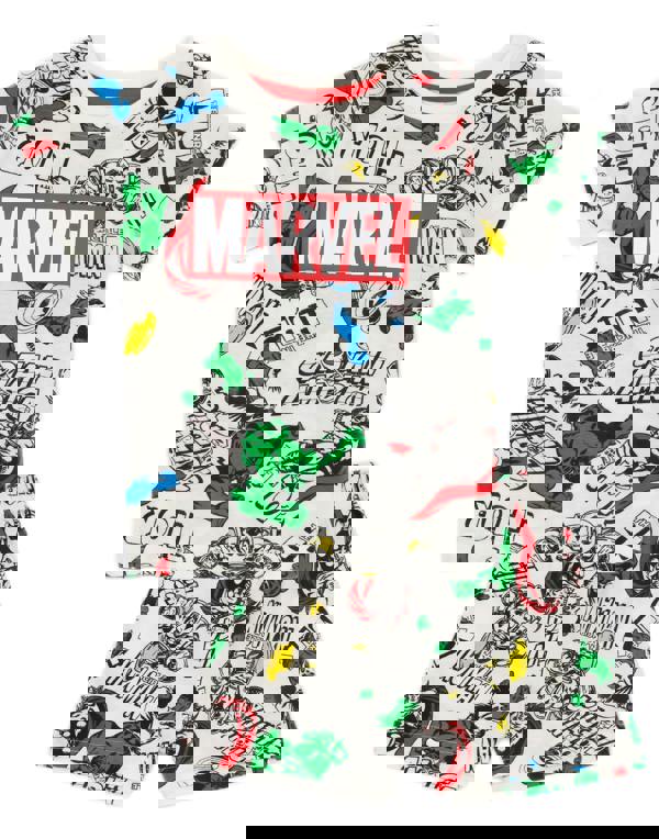 Marvel Boys White Scattered Print & Marvel Print on Top Short Sleeve Short Leg Pyjama Set