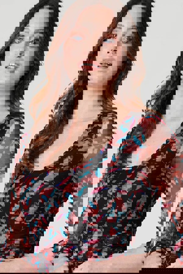 Black | Floral Semi Sheer Ruched Midi Dress