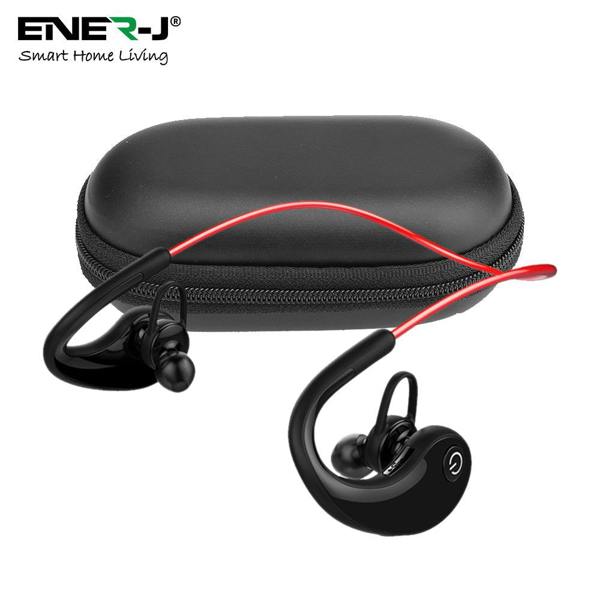 ENER-J Wireless Bluetooth Sports Earbuds, CVC 6.0 Noise Reduction, Built-In Mic, 4 Hour Playtime, IPX4 Waterproof, Power Display