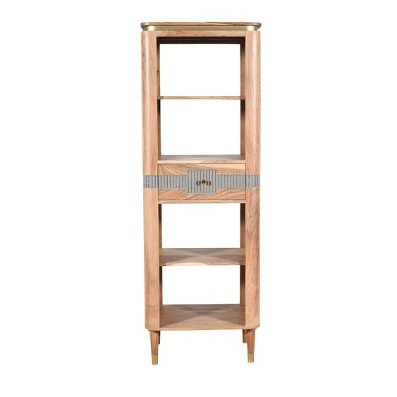 Wyld Haus Idaho Acacia Mango Wood and Brass Slim Bookcase with 1 Drawer