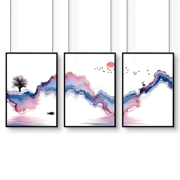 Wall art set of 3 | set of 3 Japanese wall art for office