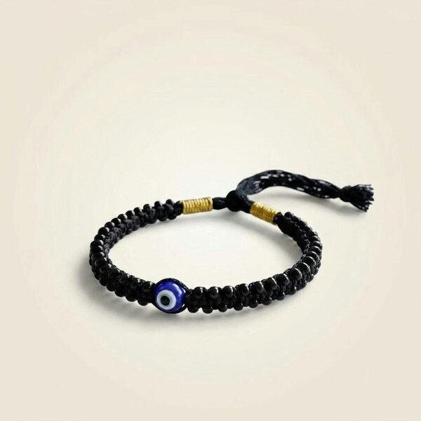 The Colourful Aura Adjustable Black Pearl Evil Eye Nazaria Bracelet for Kids