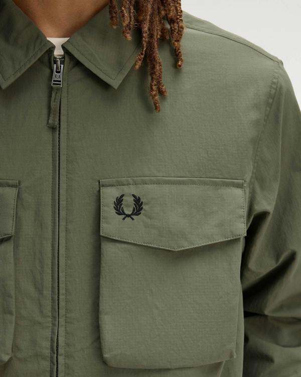 Fred Perry Mens Ripstop Pocket Overshirt - Laurel Wreath Green X21 | CHO | Designer Mens Overshirts