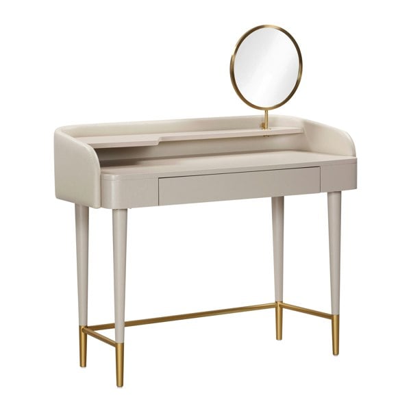 Furniture Edit Penelope Taupe Vegan Leather Wrapped Vanity Desk Dressing Table