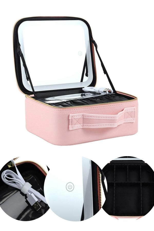 Living and Home Makeup Storage Bag with Three Colour LED Mirror