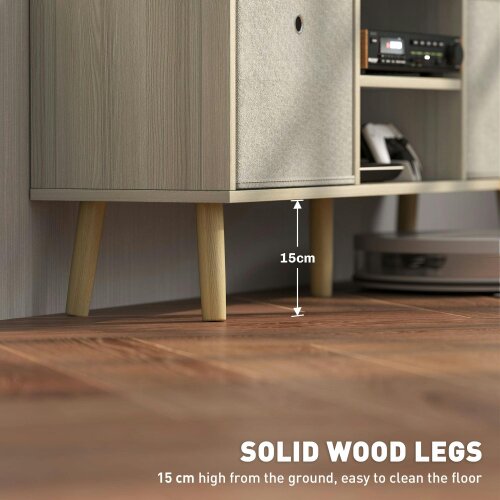 Wyld Haus Lepa Yoha 110cm Natural Wood TV Storage Cabinet With Fabric Fold Down Drawers For Screens Up To 50 Inches