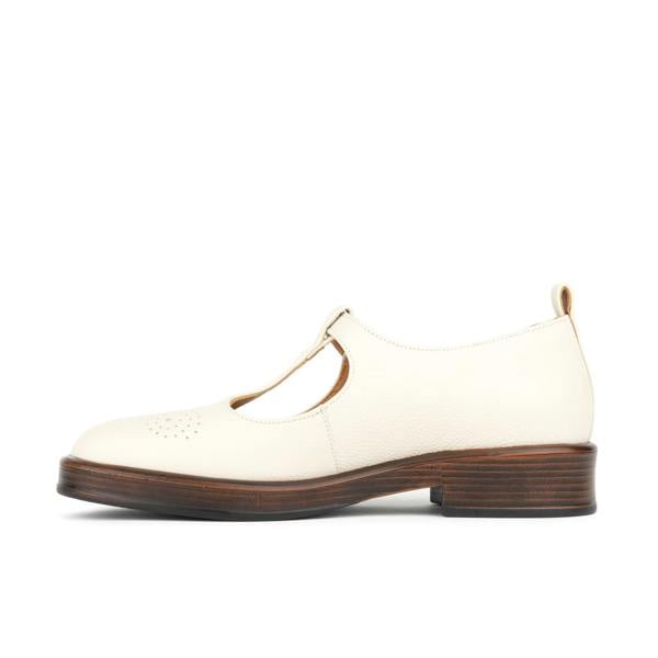 Embassy London Bloom - Cream - Women's Textured Leather T-Bar Shoe with Brogue Detail