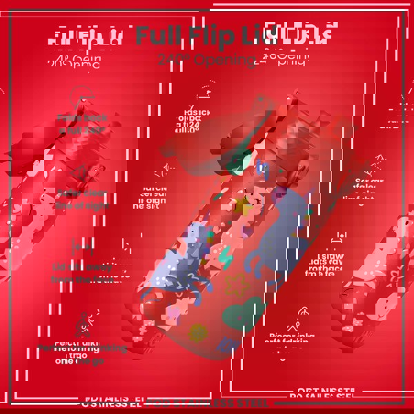 ION8 Leak Proof Kids Water Bottle, Stainless Steel, Red Unicorns, 400ml (13oz)