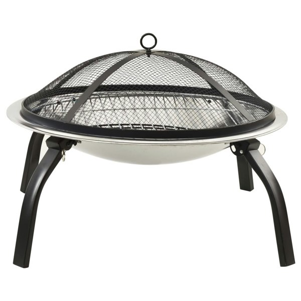 Berkfield 2-in-1 Fire Pit and BBQ with Poker 56x56x49 cm Stainless Steel