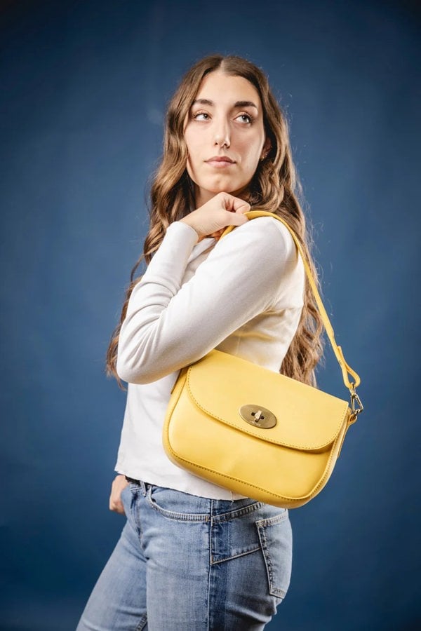 Leather Crossbody Yellow Broadway Collection