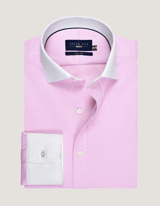 Men's Contrast Collar & Cuffs Check Shirt - Pink