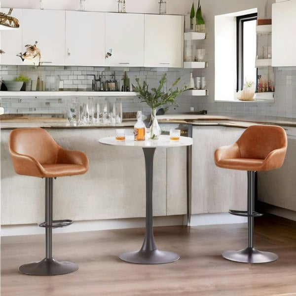 Rafaelo Mobilia 2PC Height Adjustable 360 Faux Leather Swivel Bar Stools Set Brown