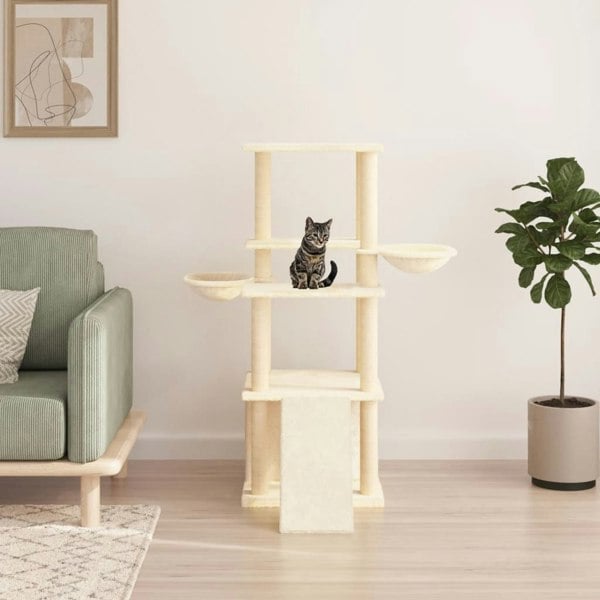 Berkfield Cat Tree with Sisal Scratching Posts Cream 133 cm