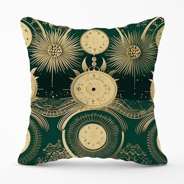 Warren Reed Green Moon and Sun Abstract Pattern Cushions