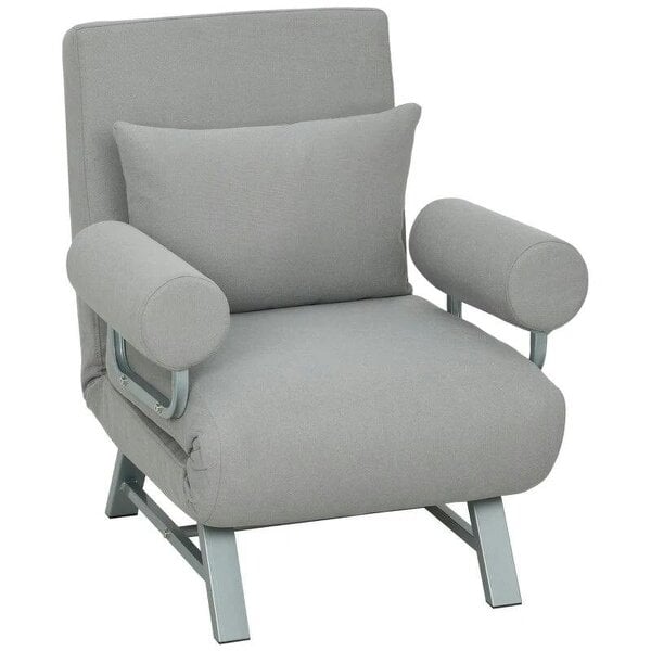 Single Sofa Bed, 3-in-1 Convertible Folding Chair Bed with Adjustable Backrest, Removable Armrests, Light Grey