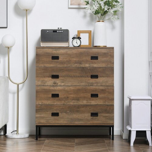 Wyld Haus Paleba Romi Metal And Wood Brown 4 Drawer Storage Chest With Steel Frame