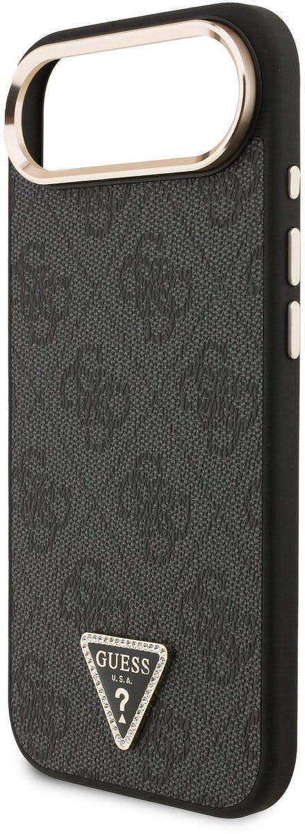Guess PU Leather 4G Triangle Logo Gold Frame Case with MagSafe for iPhone 17 Air 6.5" Black - GUHMP17MP4GTDGMK
