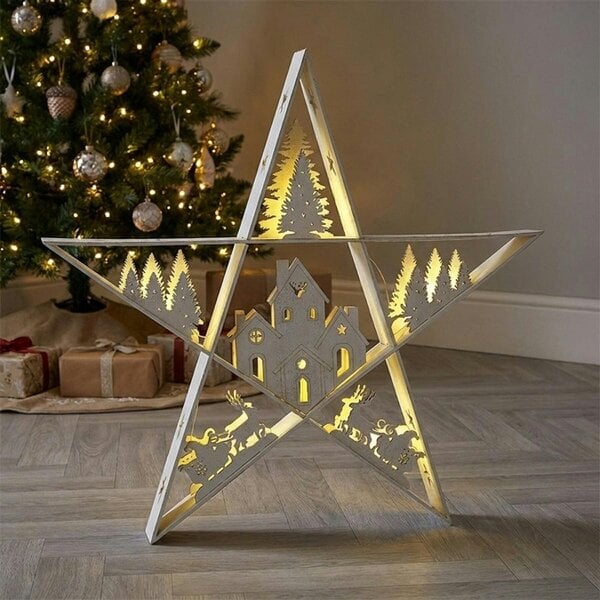Garden Greatness Plywood Star Warm White LED Light