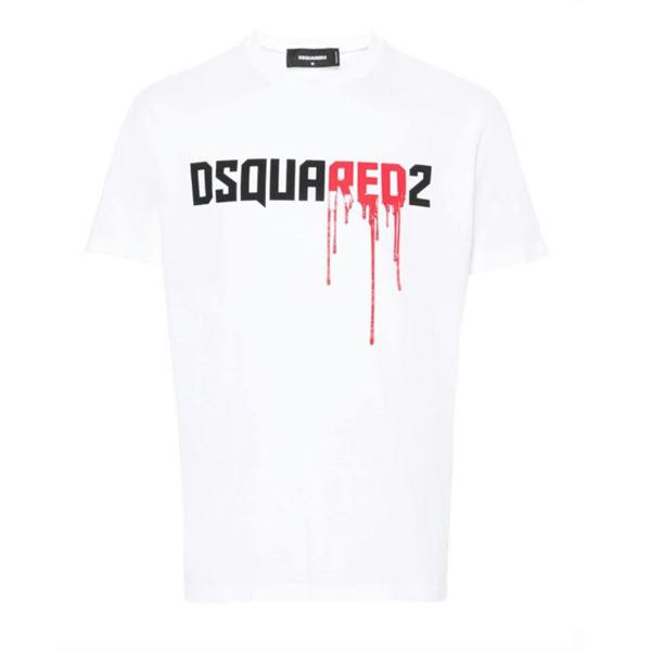 DSquared2 Mens Dripping Logo T-Shirt - White/Red/Black - 