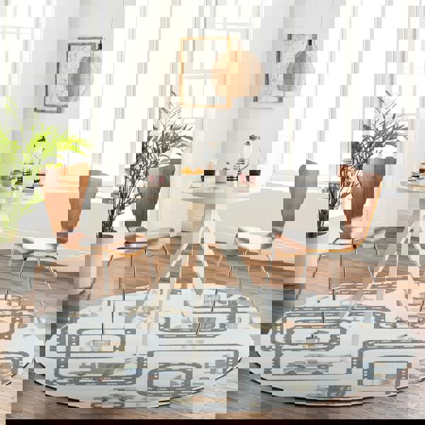 Livabliss Lillian-Kids Beige Grey Orange Blue Washable Rug for Children's Rooms