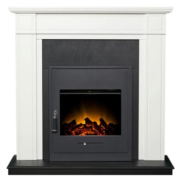Adam Georgian Fireplace in Pure White & Black with Oslo Electric Inset Stove in Black, 39 Inch