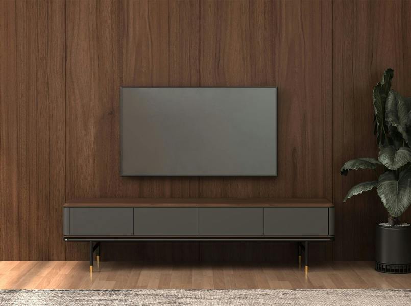 Angel Cerdá TV Stand in Matt Dark Grey Wood, Black Steel and Walnut Top 3265