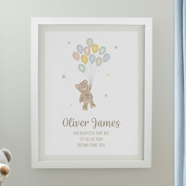 Personalised Memento Company Personalised Teddy Balloon White Poster Frame