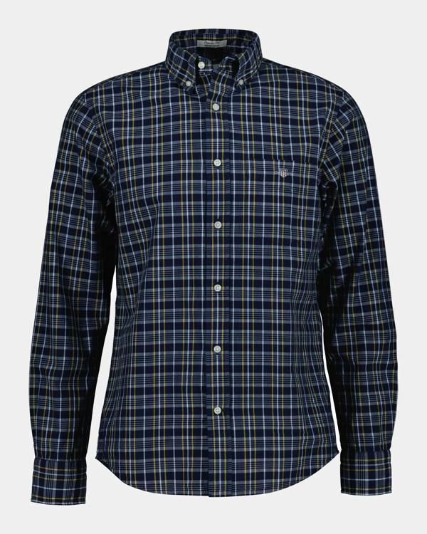 GANT Mens Regular Fit Archive Poplin Check Shirt - 969 Indigo | CHO | Designer Mens Long Sleeve Shirts
