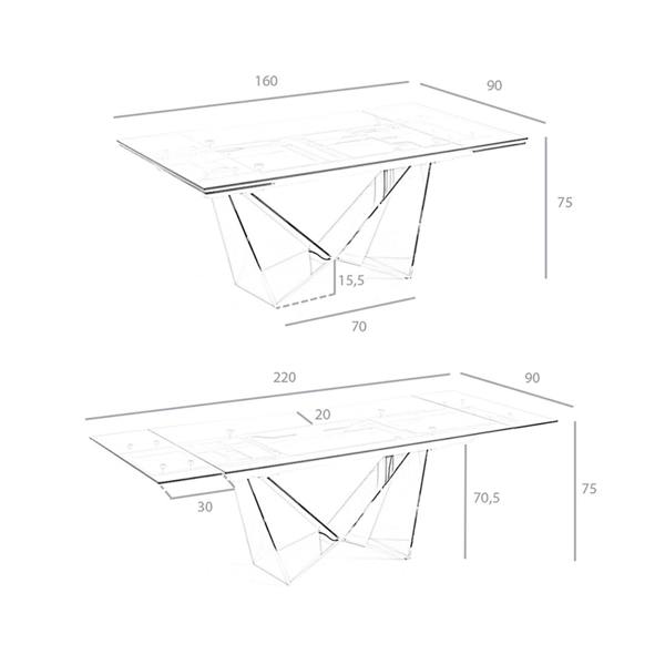 Angel Cerdá Rectangular tempered glass and chrome-plated steel extending dining table 1027